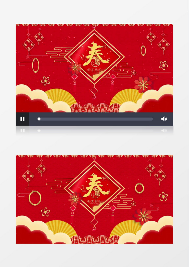 喜庆红色中国风剪纸风兔年新年红色背景视频