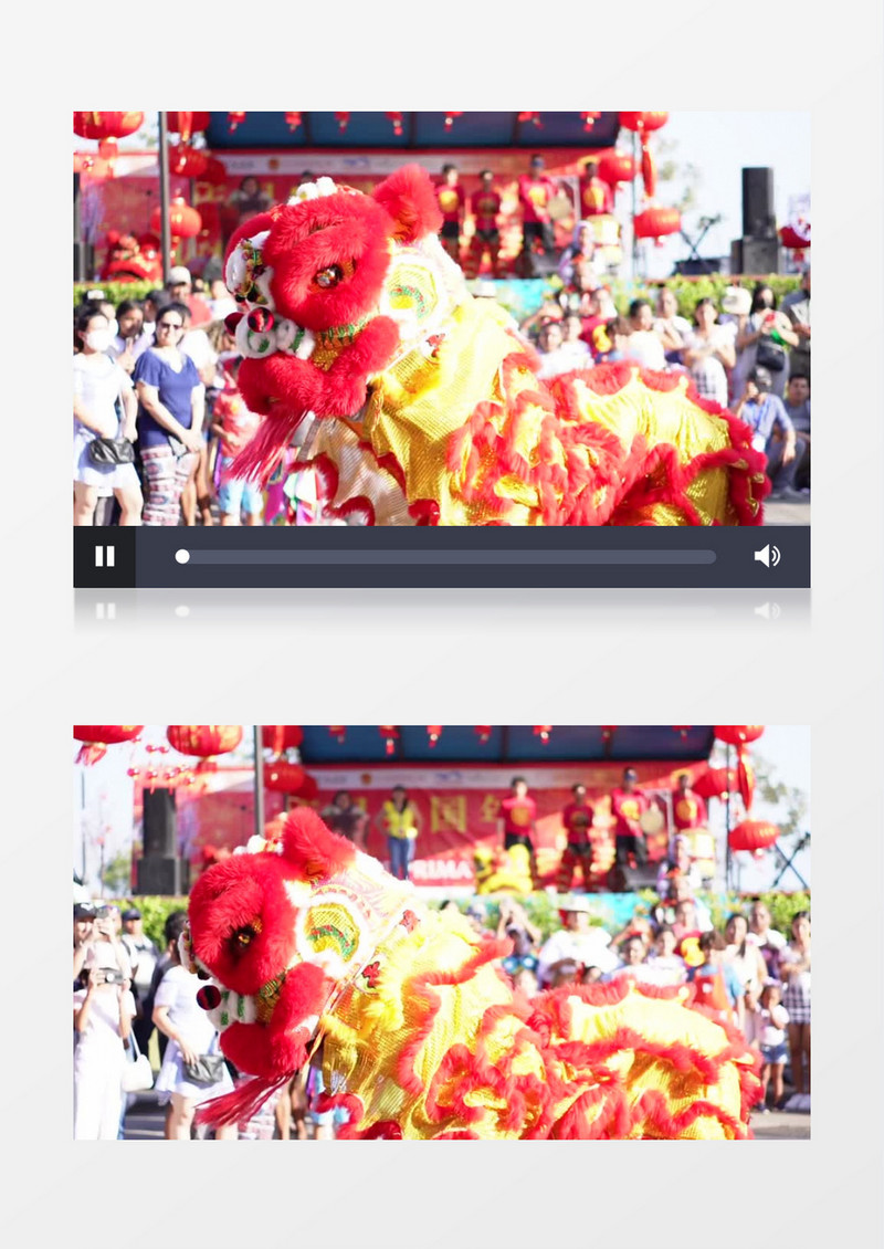 舞狮在人群中表演实拍视频素材
