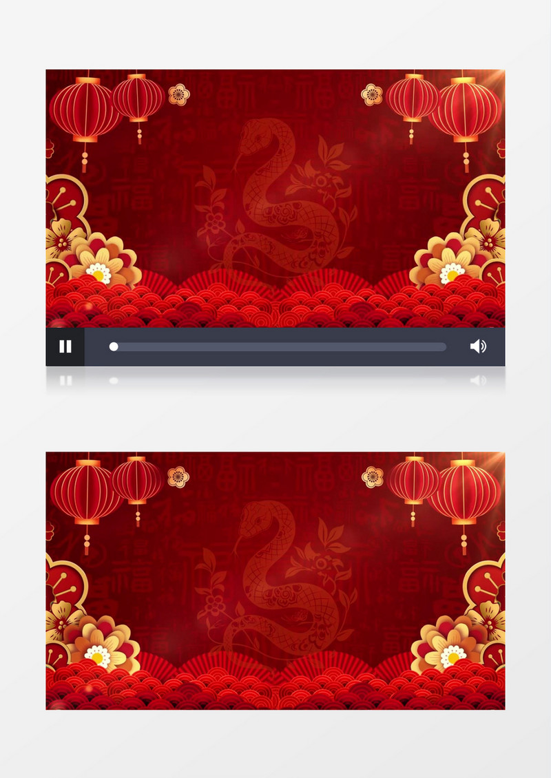 红金剪纸蛇年春节晚会背景视频