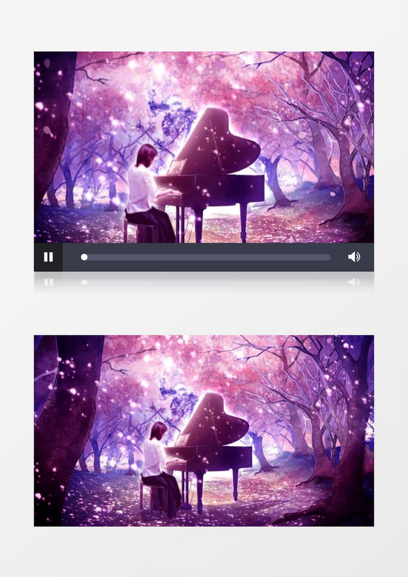 梦幻唯美樱花树下美女弹奏钢琴有音乐背景视频