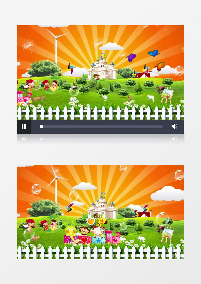 清新卡通小房子卡通火车有音乐背景视频