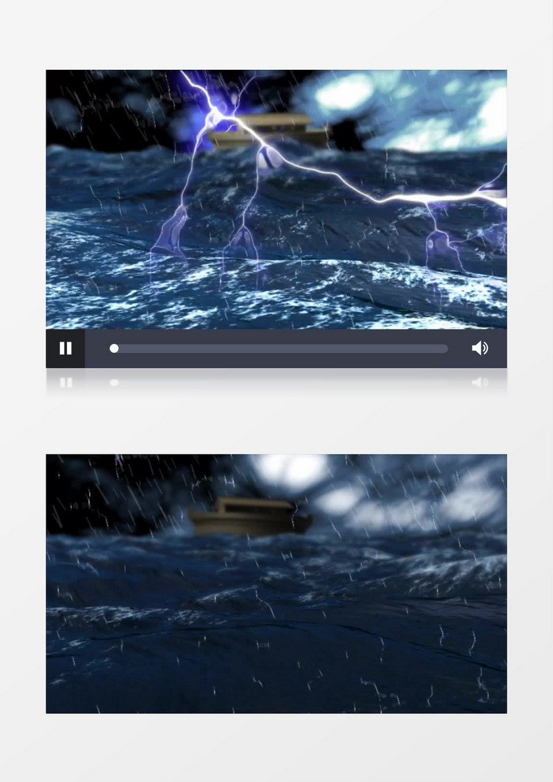 雷电交加海上航行小船海水汹涌荡漾背景视频（有音乐）