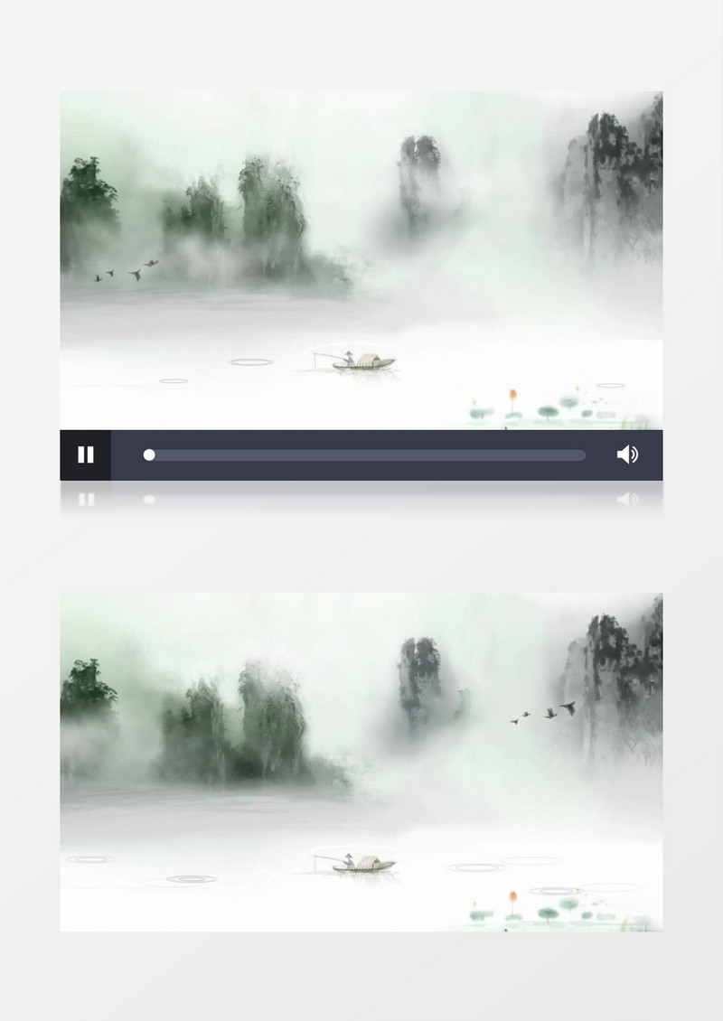 水墨风飞鸟草船唯美背景视频（有音乐）