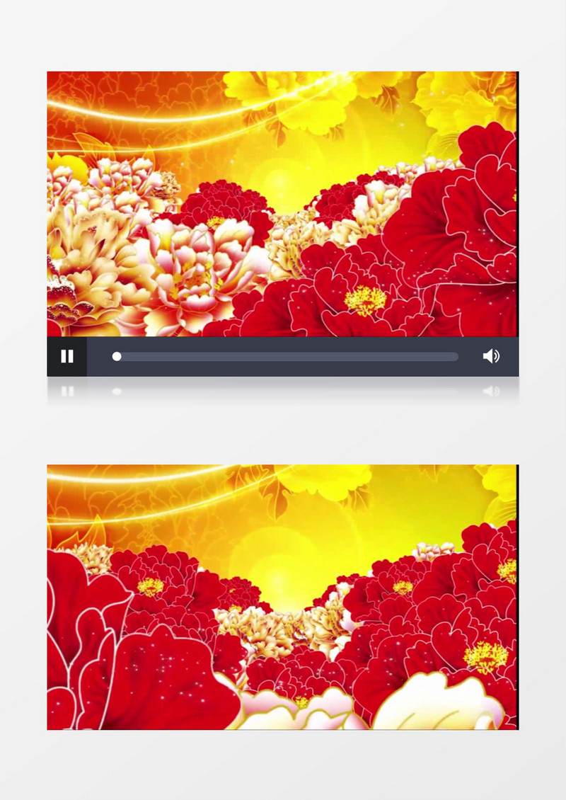 金色大气牡丹花花开背景视频（有音乐）