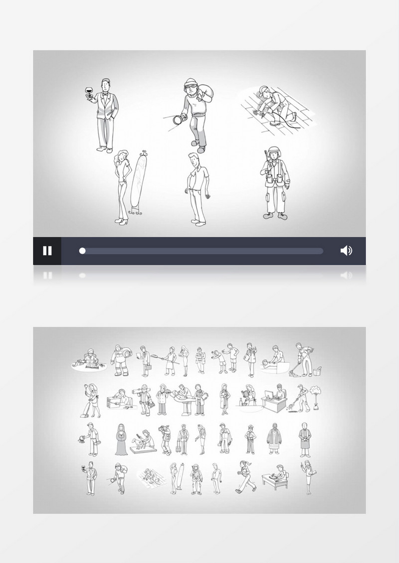 各行业各岗位工作人员手绘描边元素视频素材