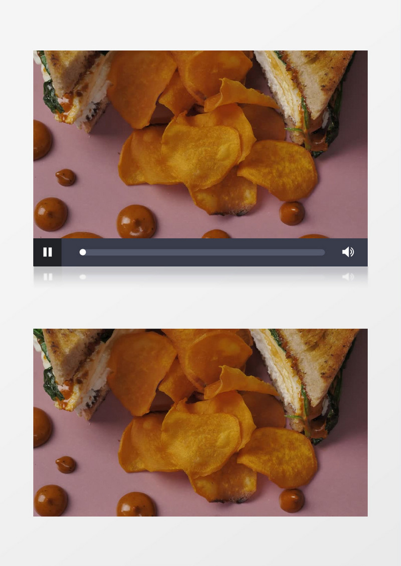 俯拍美味薯片和三明治实拍视频素材