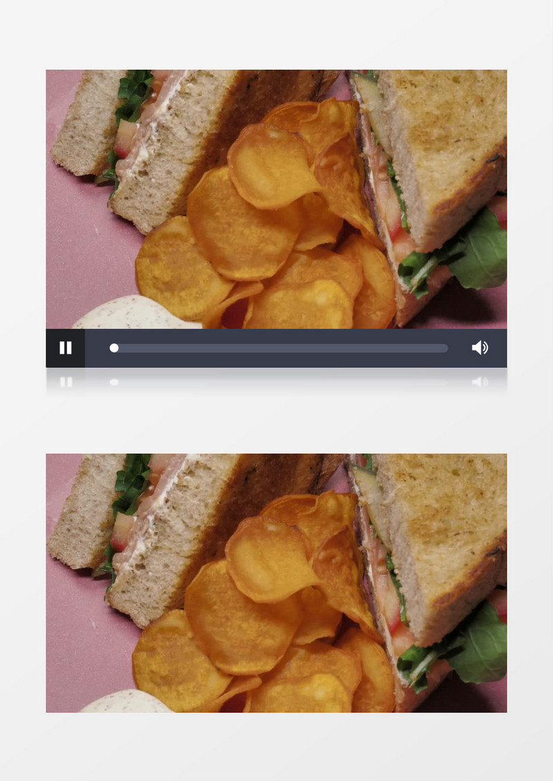 高清拍摄两块三明治和薯片实拍视频素材
