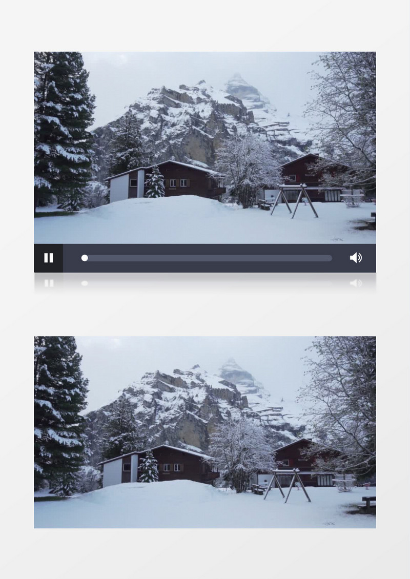 山脚下白雪覆盖的小木屋实拍视频素材