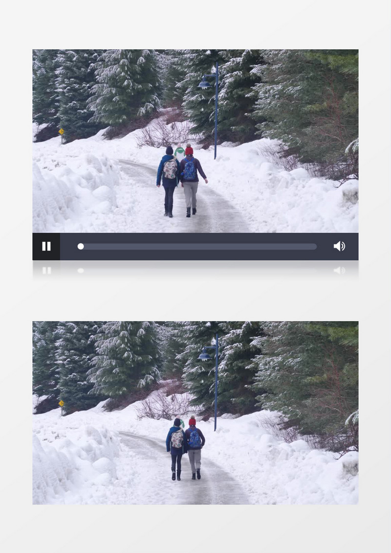 雪路上行走实拍视频素材