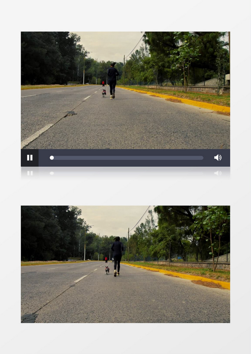穿运动服的女人跟狗在跑步实拍视频素材