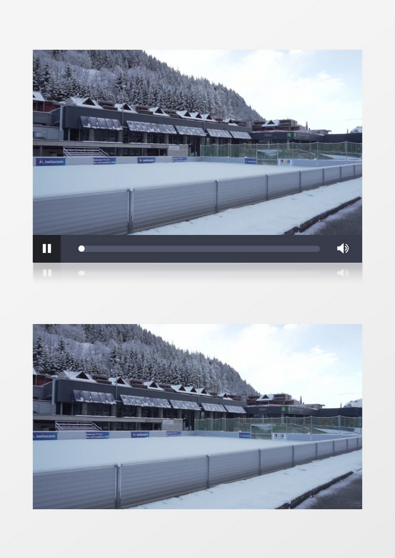 在雪覆盖的运动场上的山上的旅馆实拍视频素材