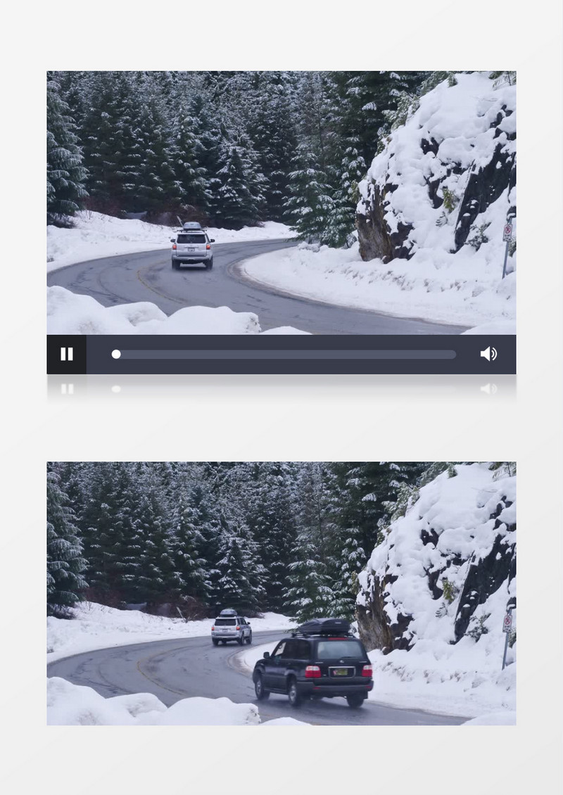 固定镜头拍摄雪天道路汽车通过实拍视频素材