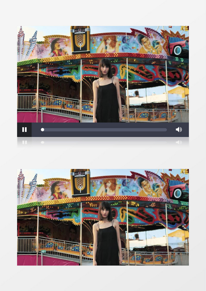 站在旋转木马前的女人实拍视频素材