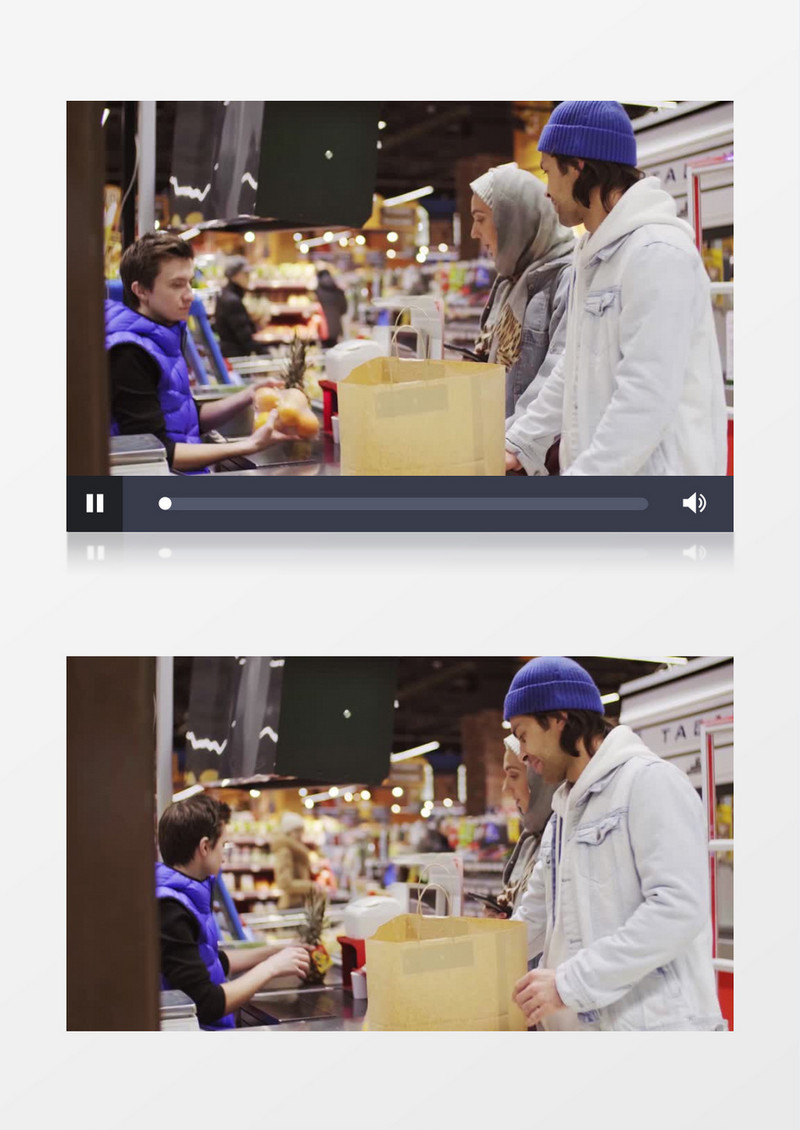 在超市购物结账的情侣实拍视频素材