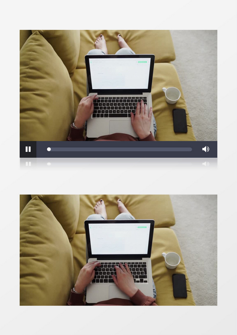 抱着电脑在沙发上工作的人实拍视频素材