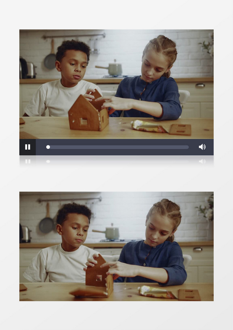两个小朋友在搭建姜饼屋实拍视频素材