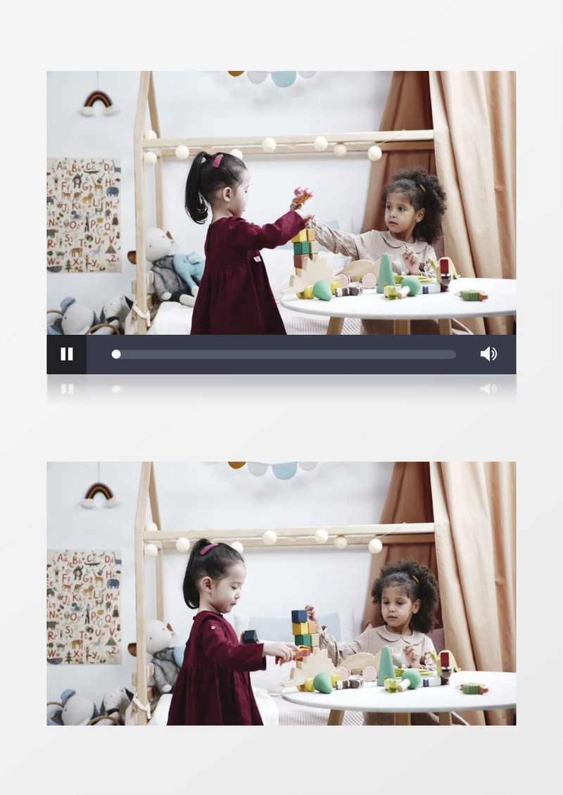 红衣服女孩在玩叠高游戏实拍视频素材