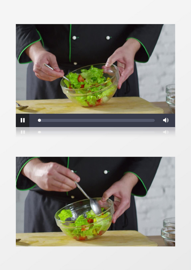 用勺子在碗里搅拌沙拉实拍视频素材