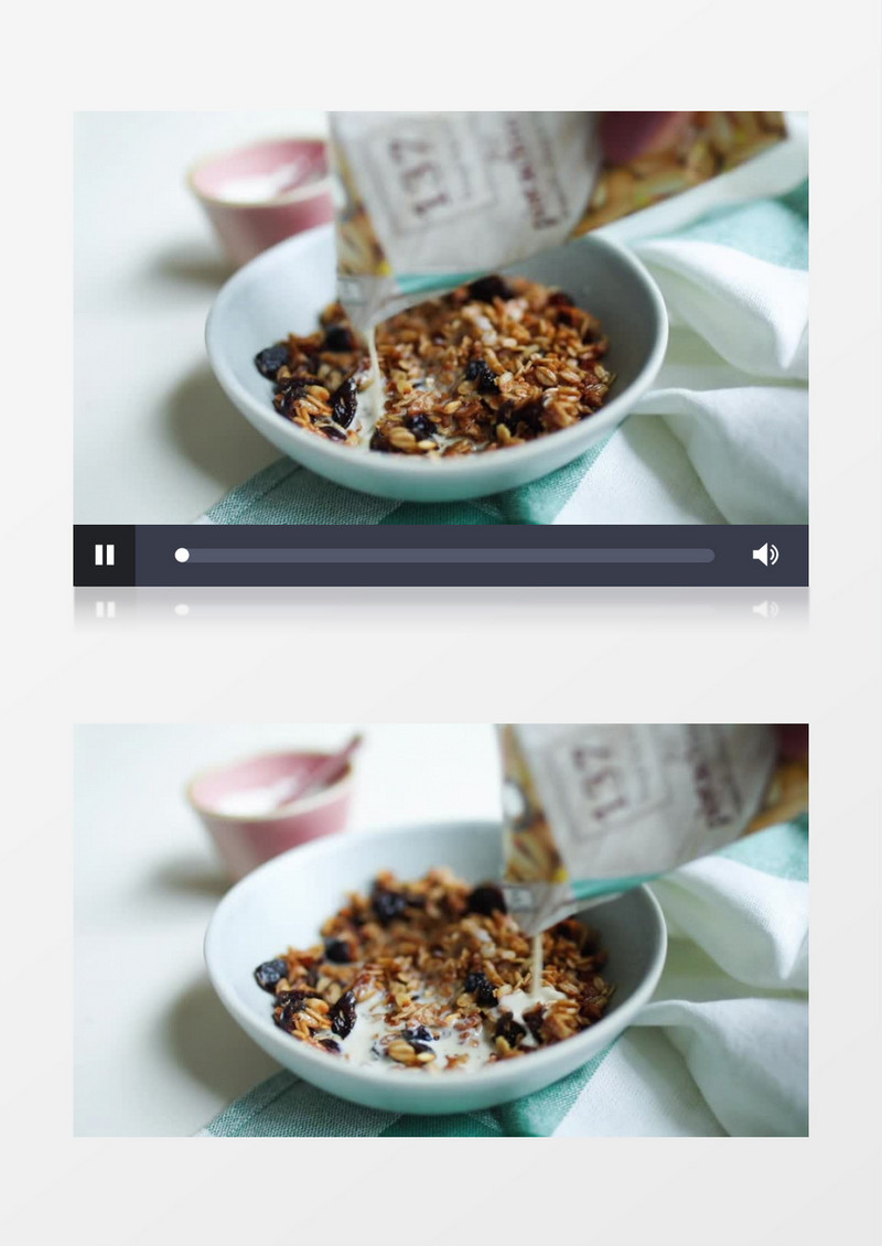 在麦片中倒入牛奶实拍视频素材