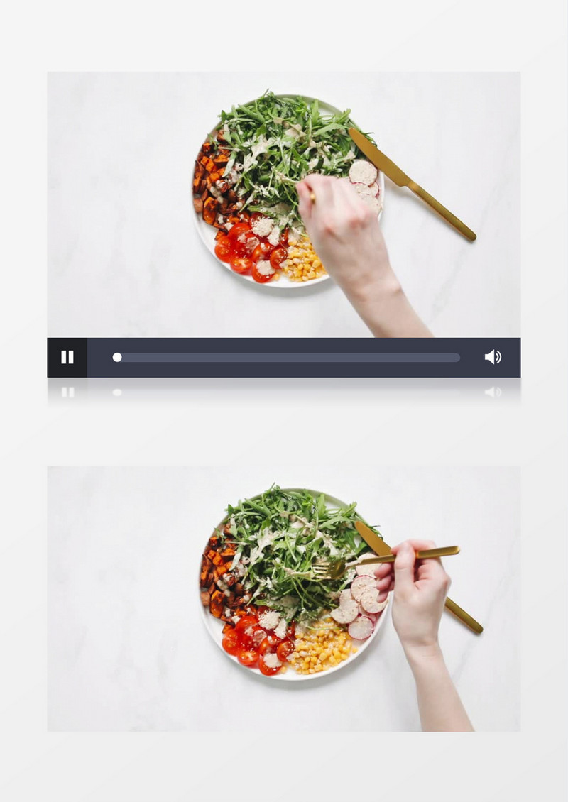 黄色金属叉子吃蔬菜沙拉实拍视频素材