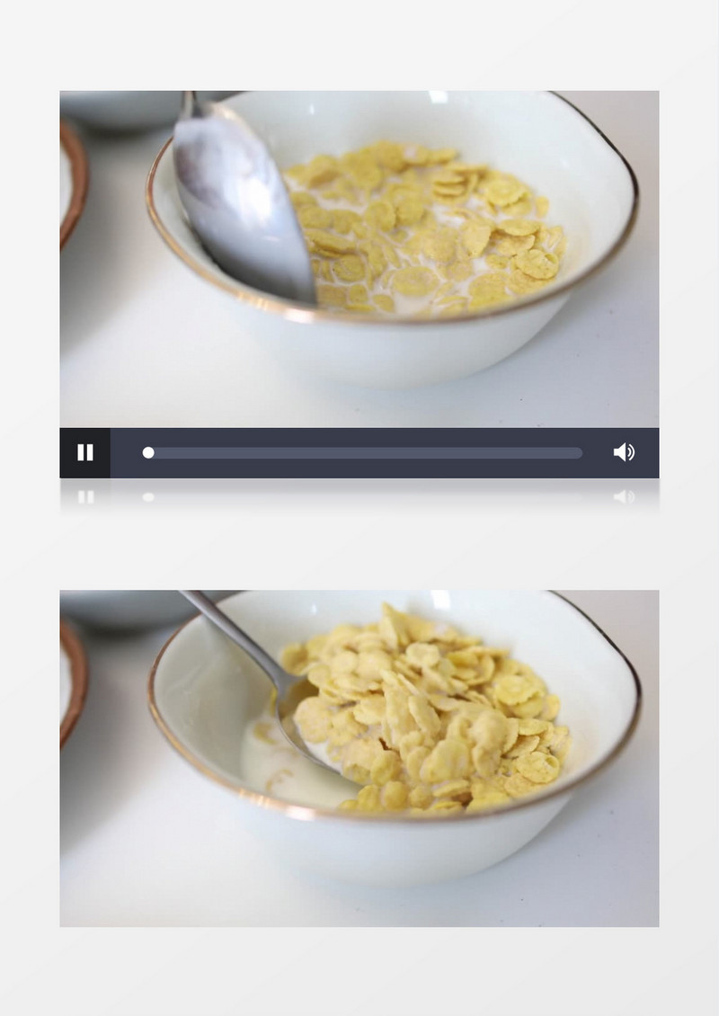 搅拌牛奶中的麦片实拍视频素材
