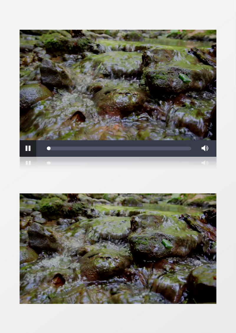 水流在布满青苔的石头上流动实拍视频素材