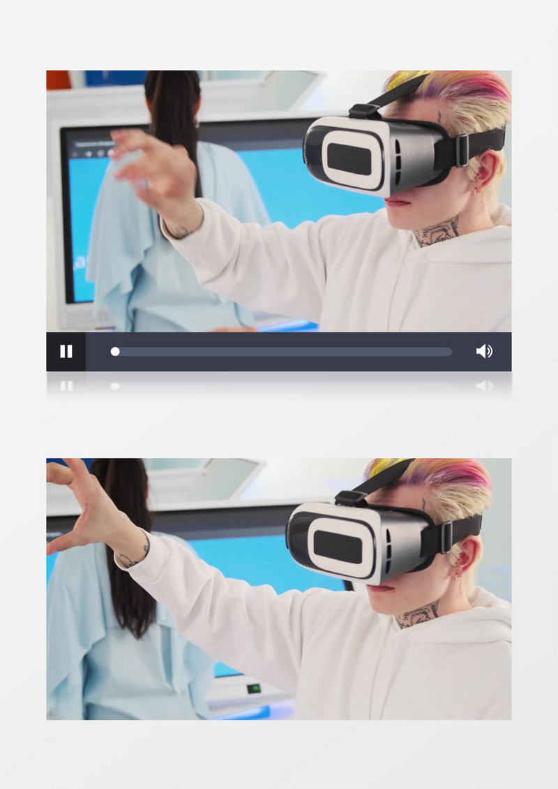 黄发男人戴着VR眼镜虚拟操控实拍视频素材