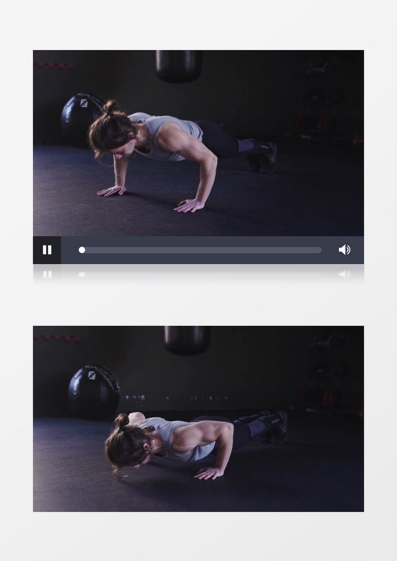 一位女子在健身房做俯卧撑实拍视频