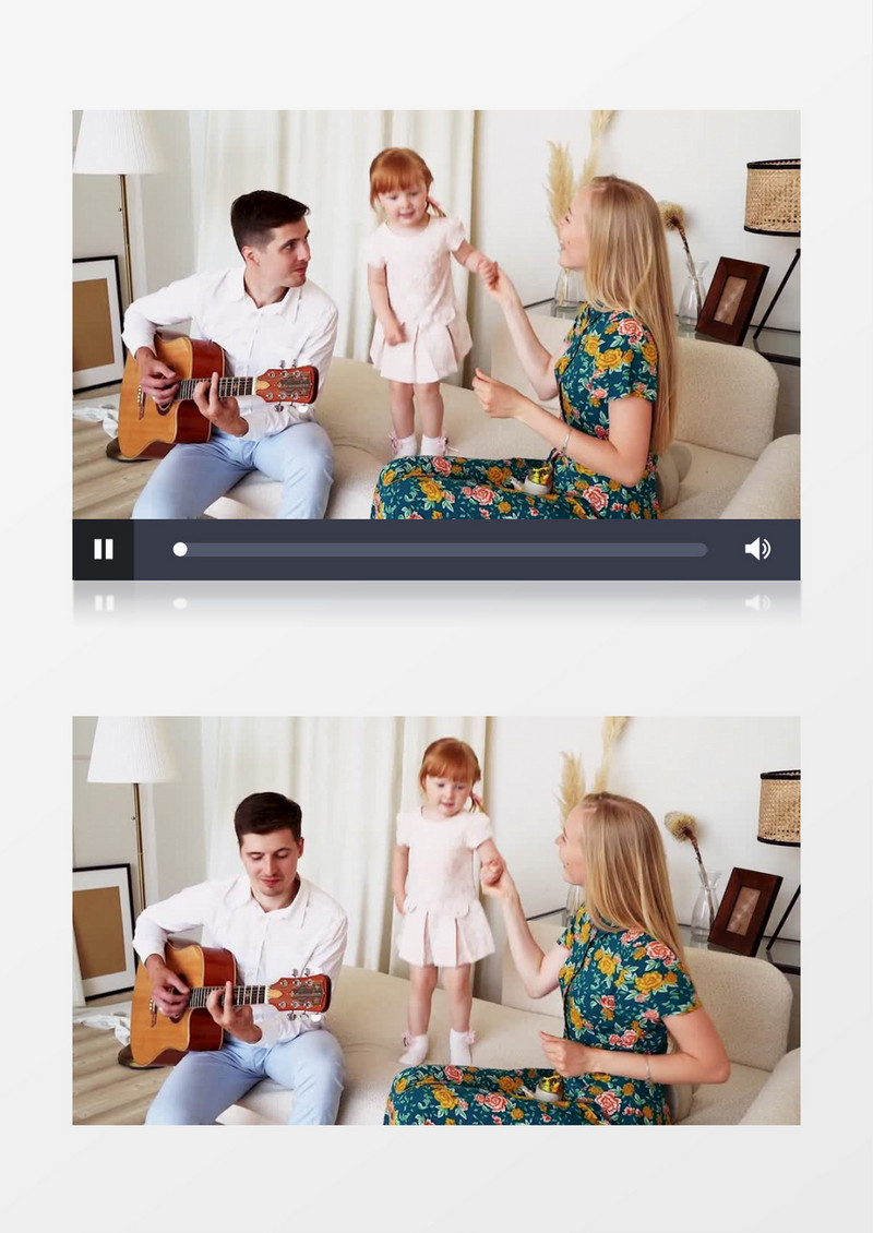 爸爸弹吉他妈妈跟女儿在开心的跳舞实拍视频素材