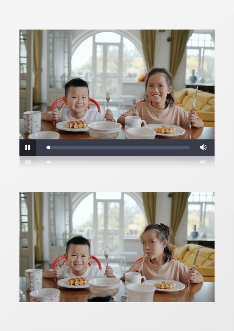 高清实拍室内儿童吃西餐视频素材