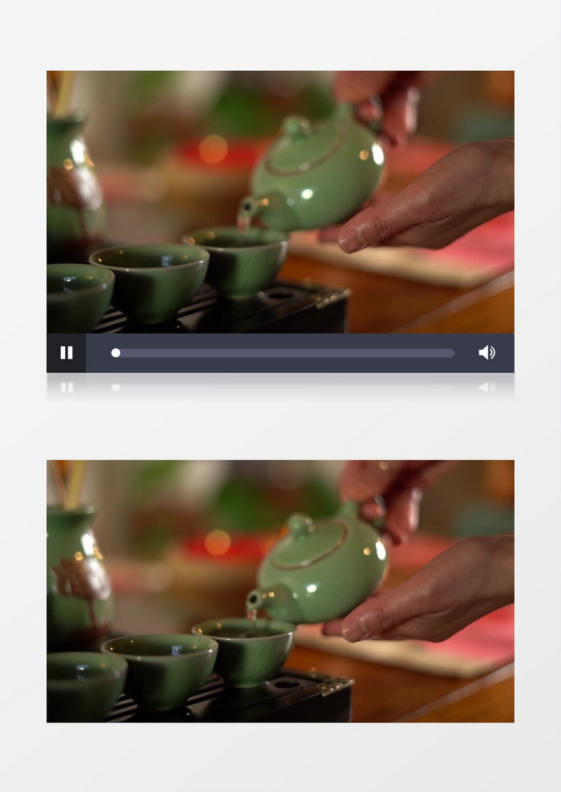 人拿着绿色的茶壶在倒茶水实拍视频素材