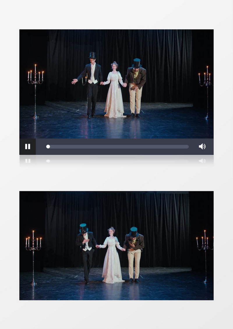 表演结束三个演员手拉手鞠躬谢幕实拍视频素材