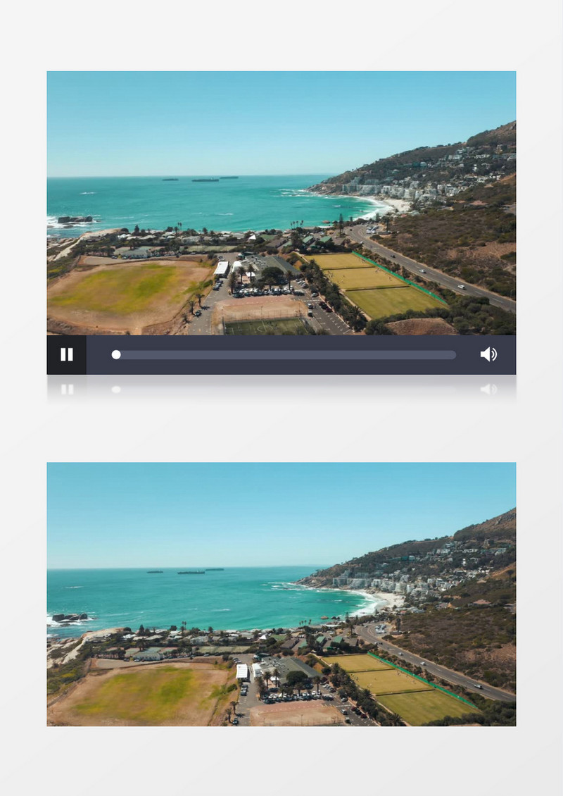 航拍蓝色大海天空旅游小镇景色风光实拍视频