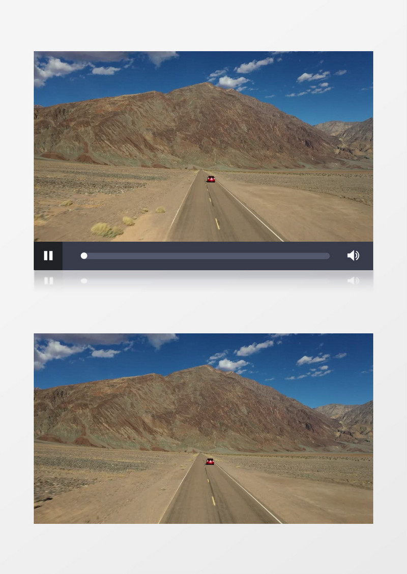 笔直的公路上有一辆红色小车行驶实拍视频