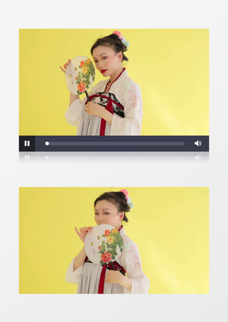 汉服女子拿着扇子在做各种展示实拍视频素材