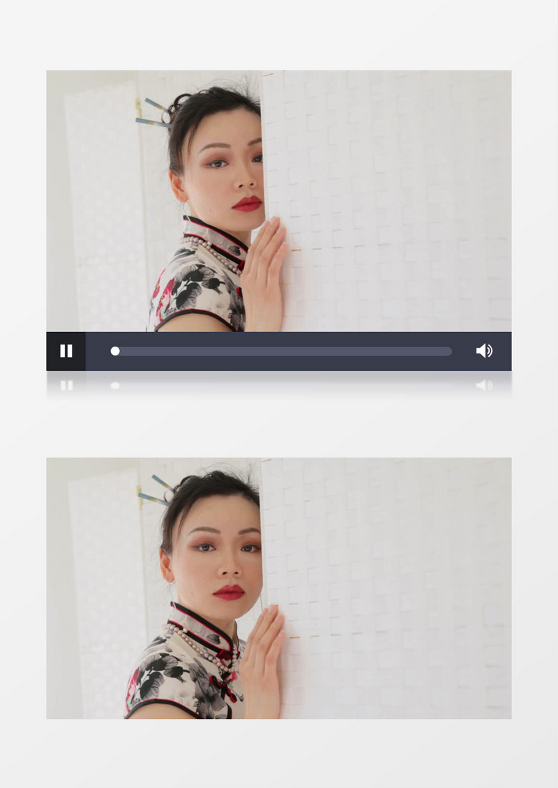 穿旗袍的女人在展示自己的头饰实拍视频素材