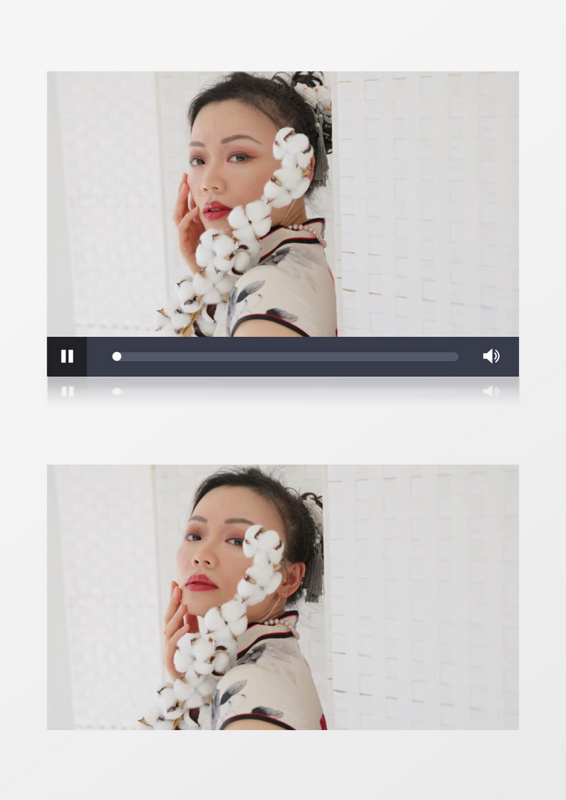穿旗袍的女人拿着棉花在拍照实拍视频素材