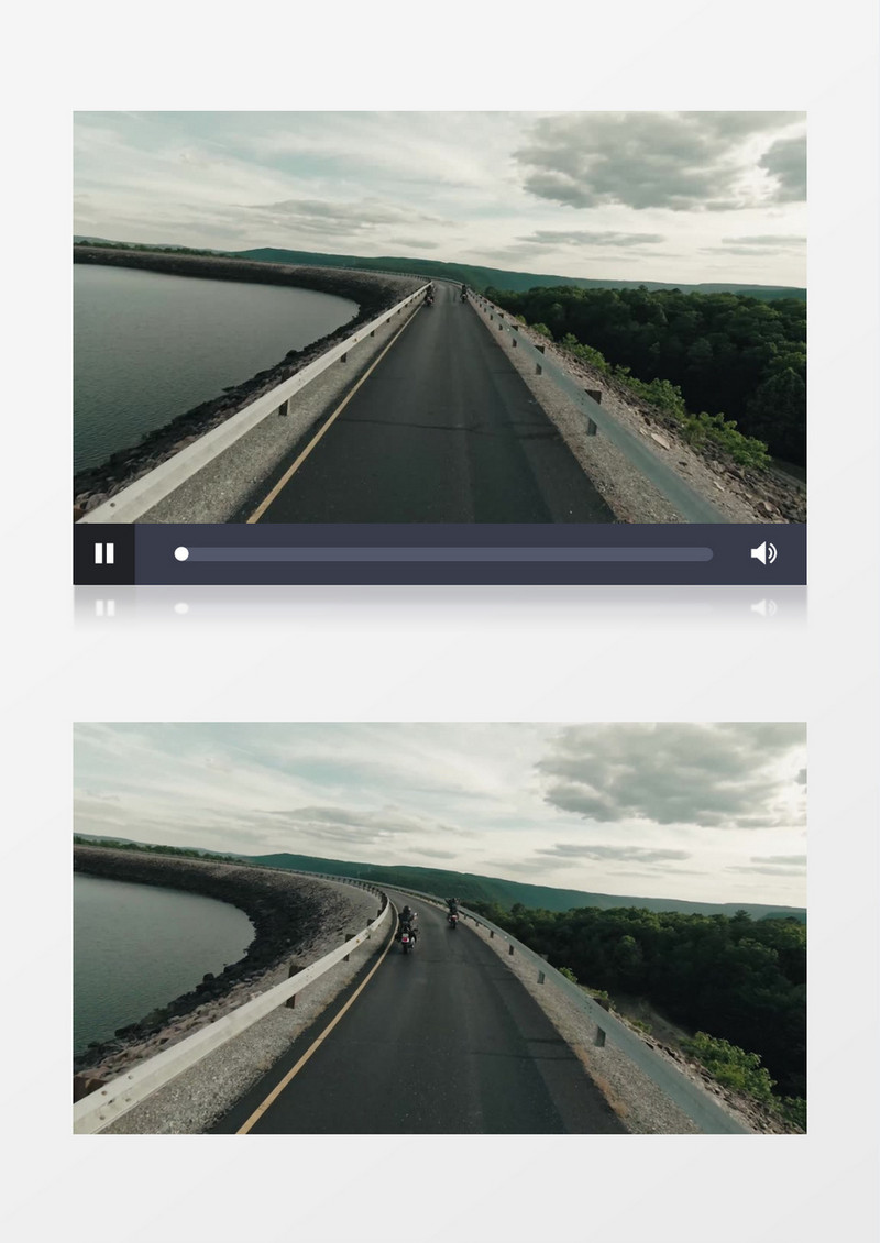 高清实拍摩托车在河边的道路上疾驰实拍视频素材