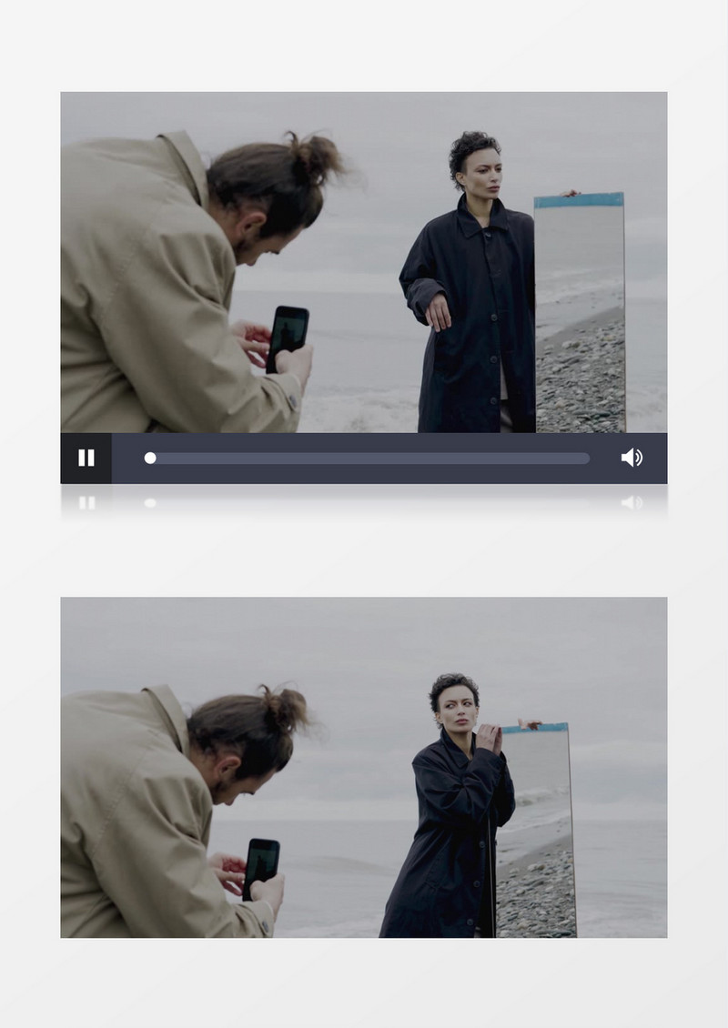 男人在海边给女人拍照实拍视频素材