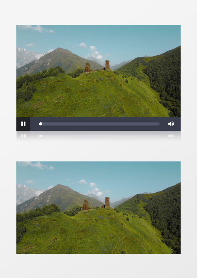 实拍山顶上的草地和建筑物残骸实拍视频素材