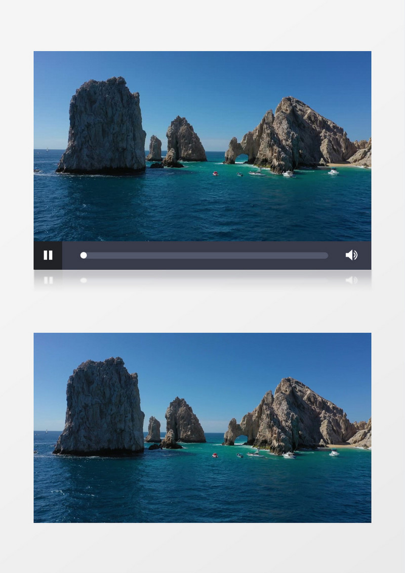 海水中的礁石和游船实拍视频素材