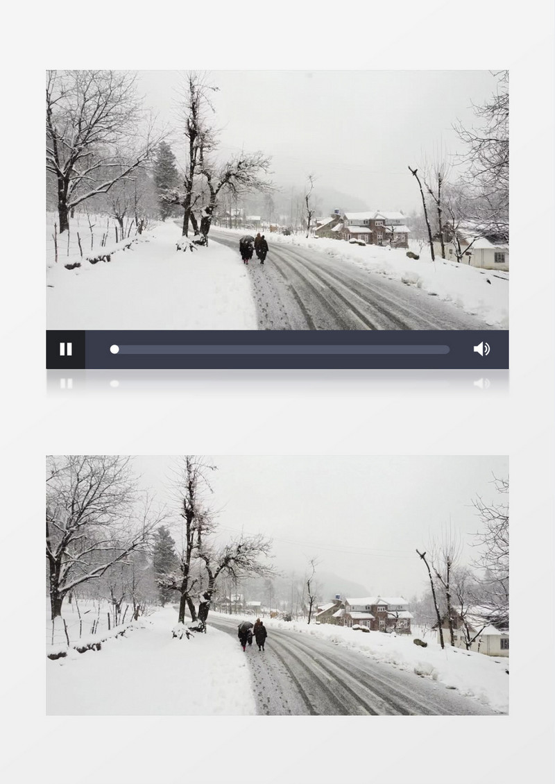 在雪中的道路上漫步的人群实拍视频素材
