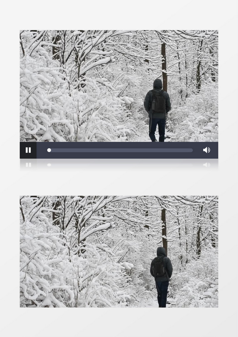 冬季男人行走在冰雪丛林中实拍视频素材
