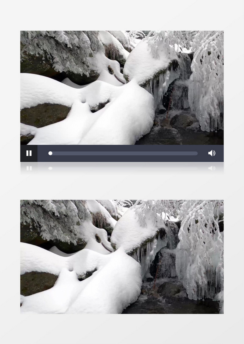 冬季丛林雪景和林中的小瀑布实拍视频素材