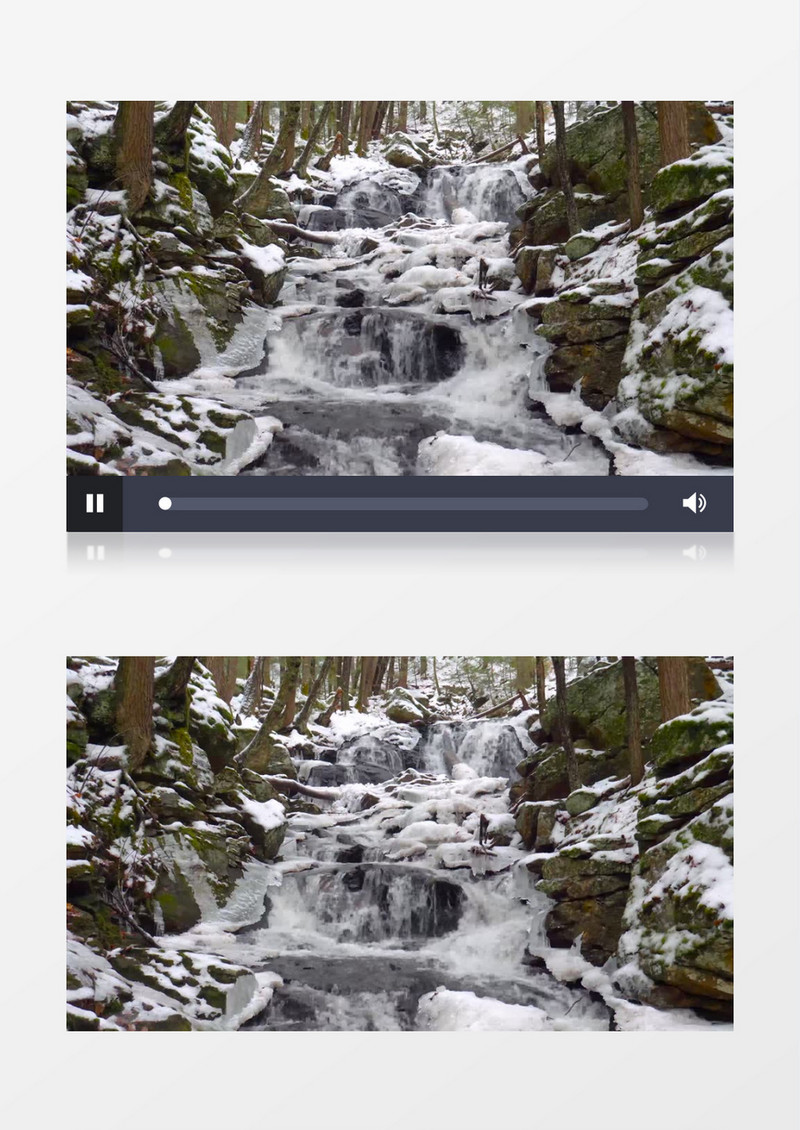 冬季溪水周边的冰雪景色实拍视频素材