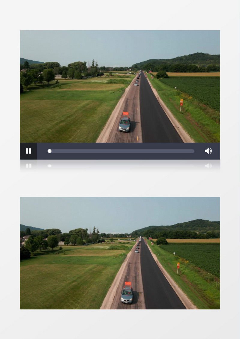 航拍车队有序通过道路实拍视频素材