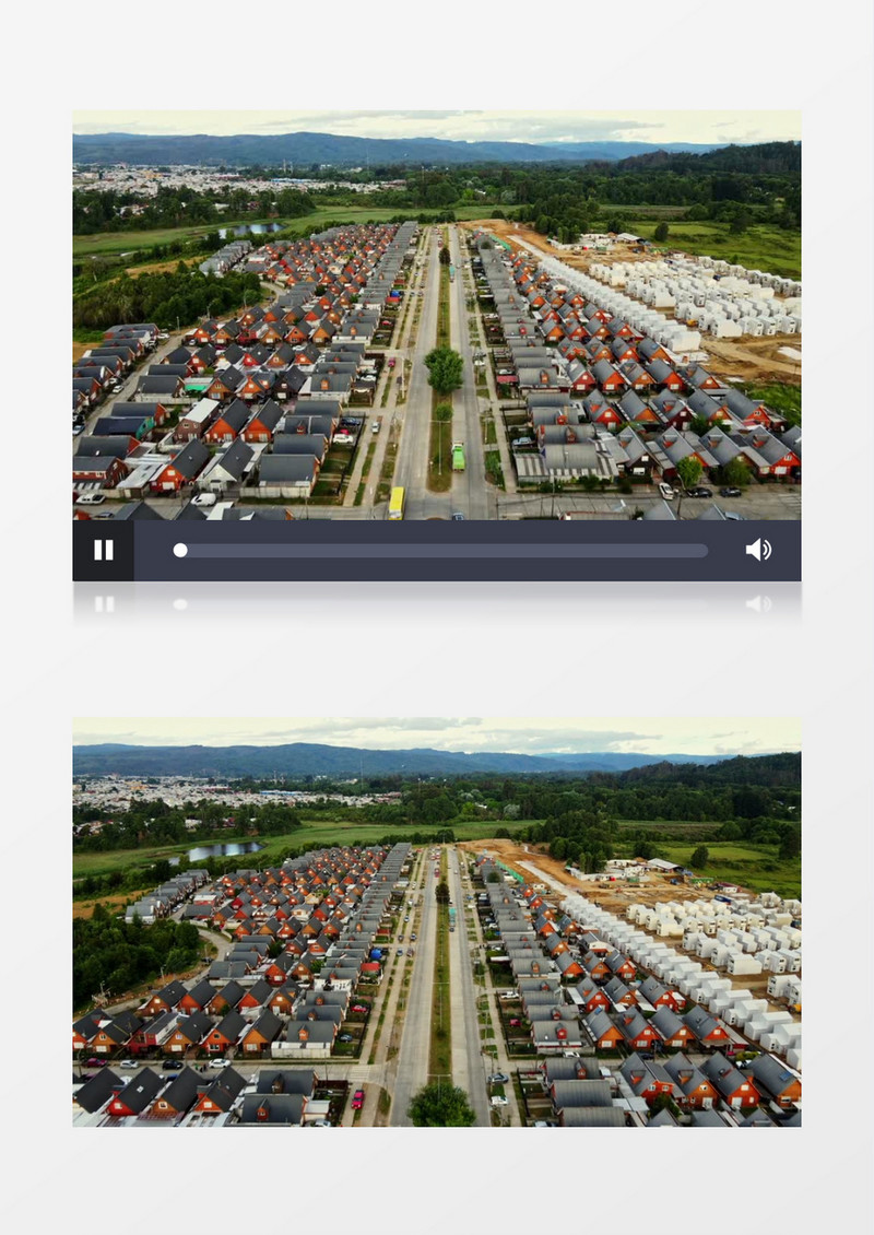 航拍整齐的小镇建筑和周边的景色实拍视频素材