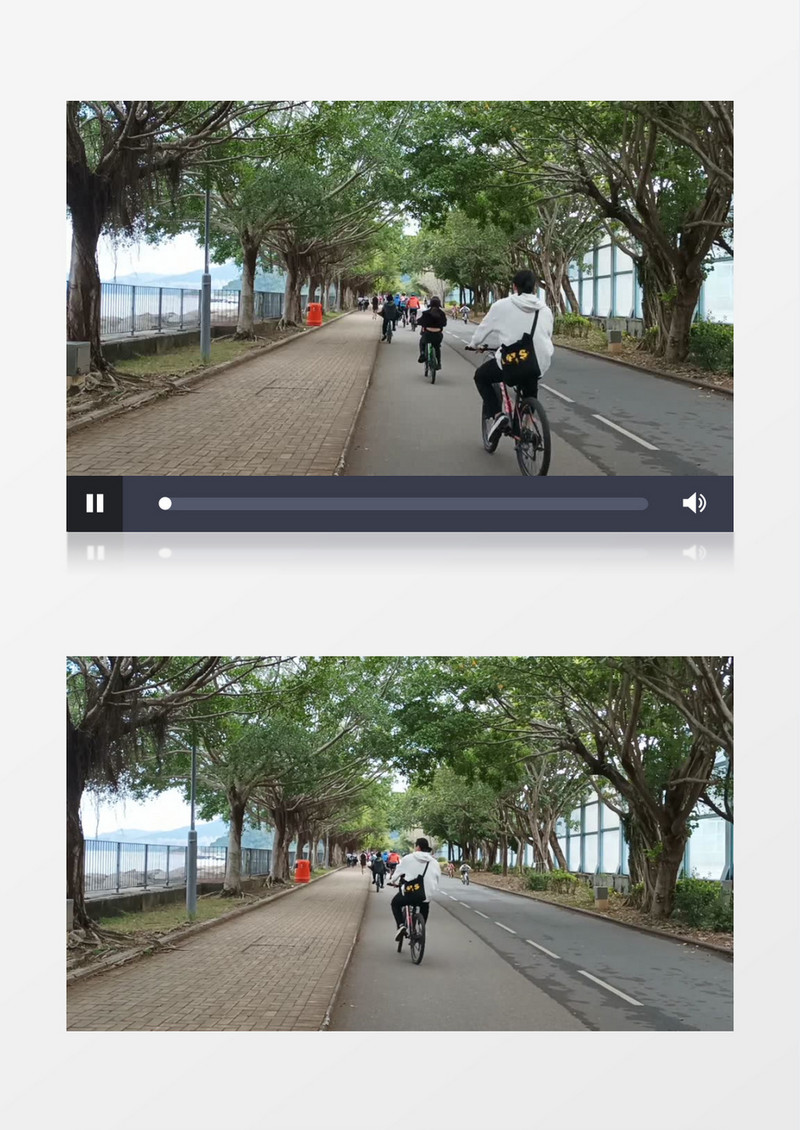 一群人在公园的道路上骑行实拍视频素材