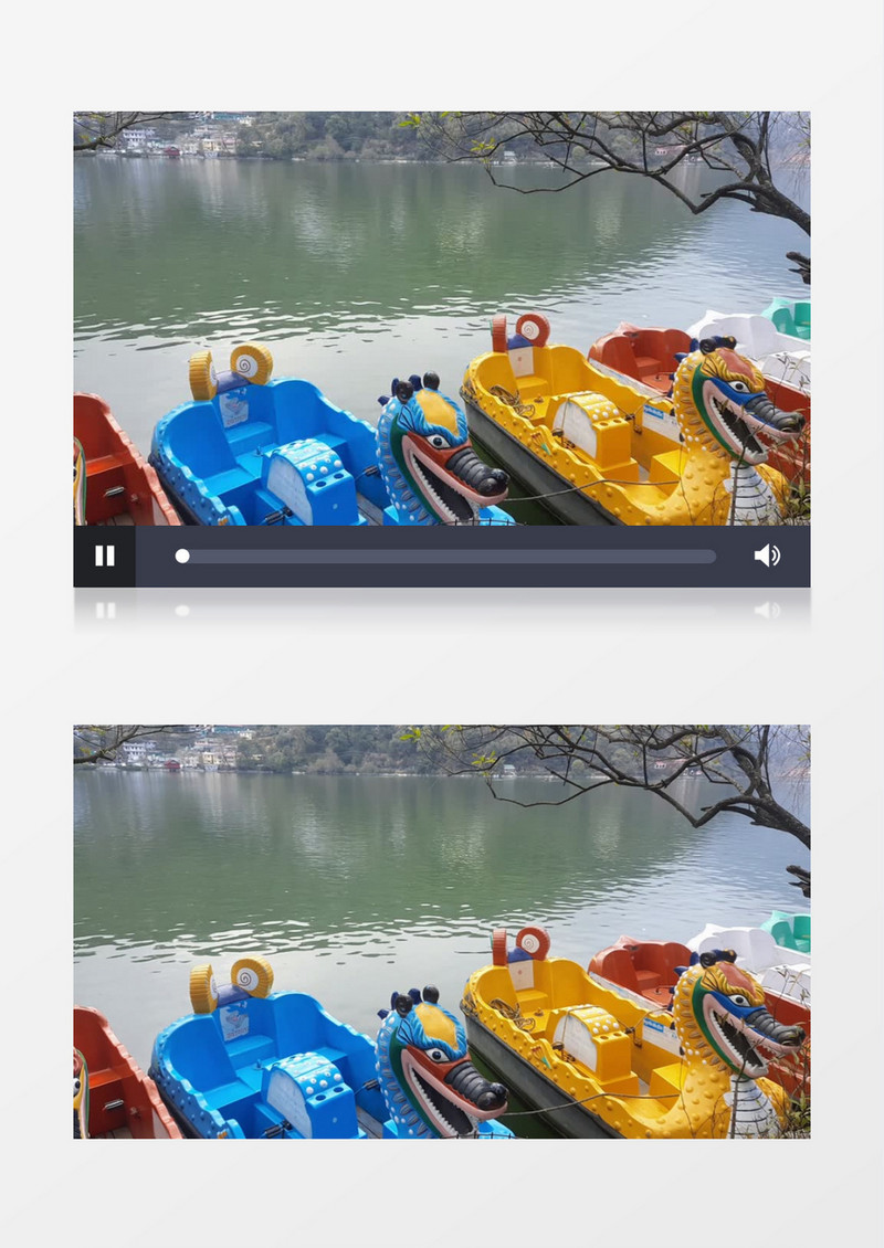 停靠在湖边的游船实拍视频素材
