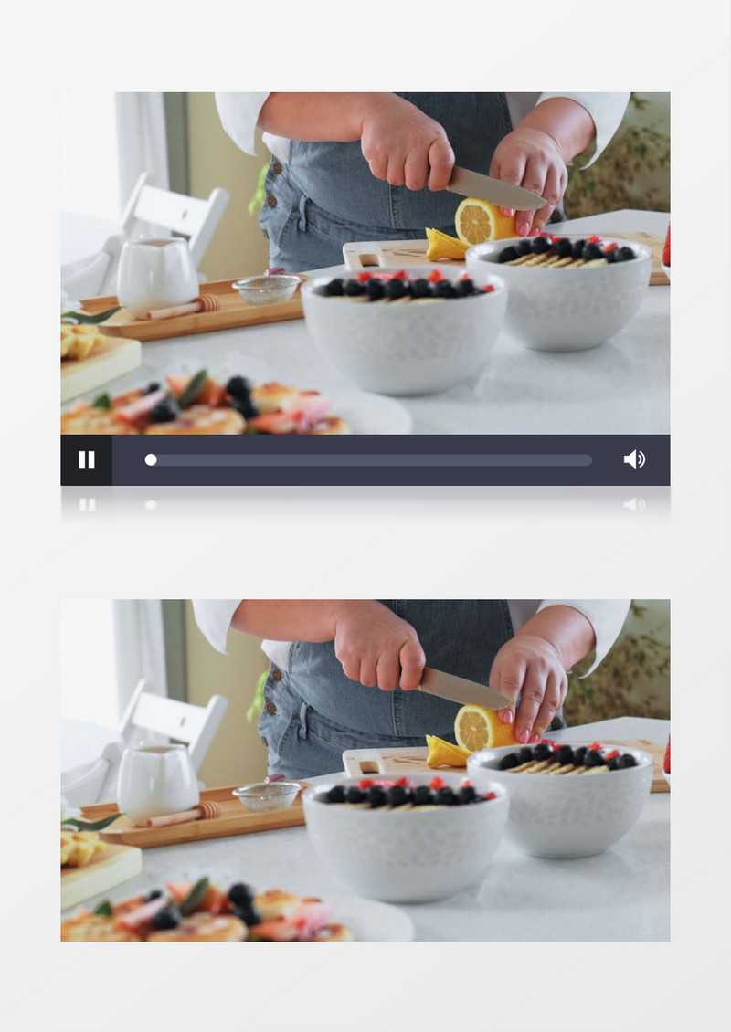 厨师在切柠檬片实拍视频素材